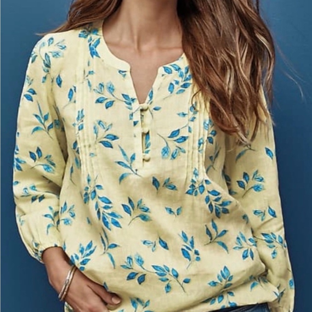 J. Jill Yellow Blouse with Blue Floral Print